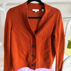Vince Shrunken Ribbed-knit Cashmere Cardigan Sweater in Rust Amber